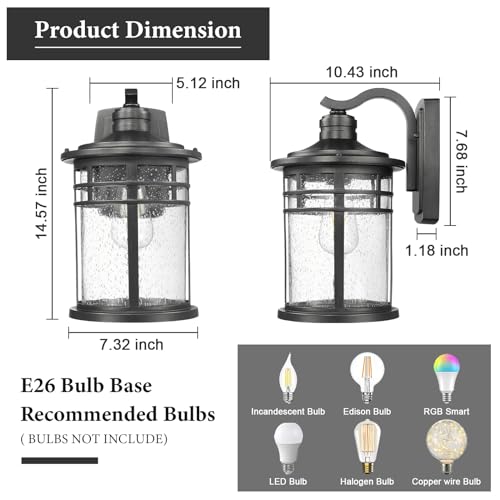 2 Pack Large Outdoor Porch Lights Wall Mount (2 Count)