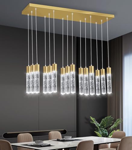 15 Lights Modern LED Pendant Lighting Fixture for Kitchen Island Crystal Chandelier Light Fixtures for Dining Room Living Room Gold