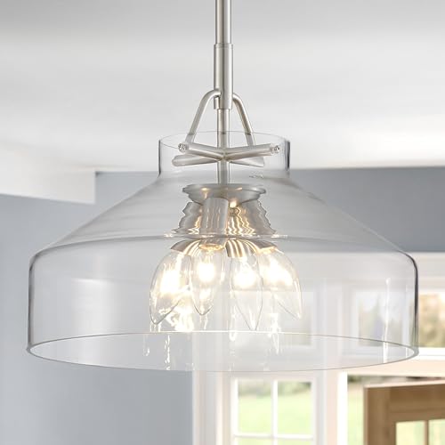 Chandelier Rustic Farmhouse Industrial Round Ceiling Pendant LED Light Fixture with Clear Glass Shades for Dining Room Kitchen Island Foyer Entryway