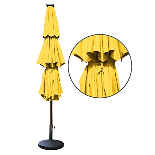USA 10-Year-Non-Fading 9ft 3-Tier Market Patio Umbrella, Commercial Table Umbrella with 80 Solar LED Lights, Crank Open, Windproof & UPF 50+ UV Protection for Garden, Deck, Pool, Backyard, Sunflower Yellow