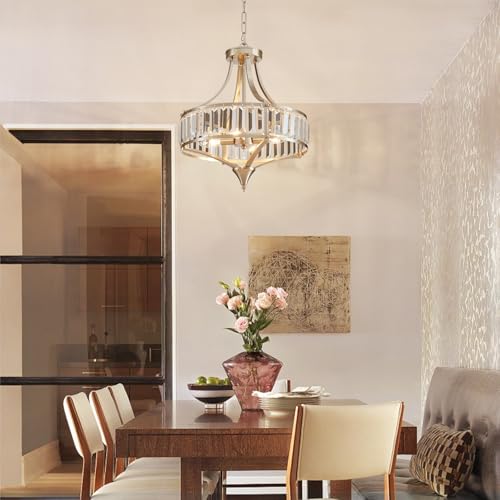 Crystal Chandeliers for Dining Room Rustic Farmhouse Pendant Round 4 (4 Count)