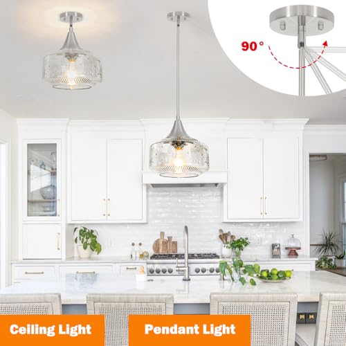 Brushed Nickel Pendant Light Adjustable Hanging Light for Kitchen Island