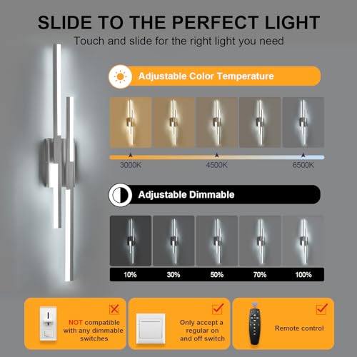 Modern LED Wall Sconce Silver Remote Wall Light Fixtures for Bathroom