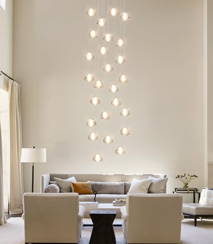 25 Lights Modern Chandeliers for High Ceiling Large Crystal Chandeliers LED Long Handing Light Fixture for Hallway Foyer Staircase 3000K (25 Count)