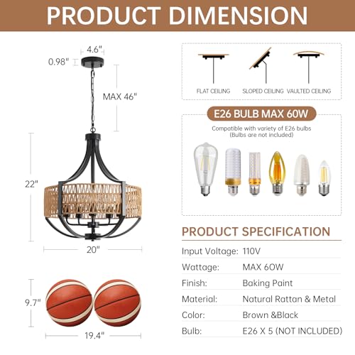 20" Rattan Chandelier