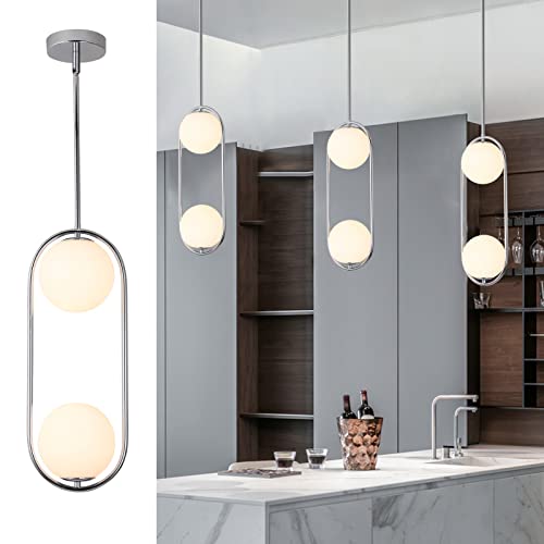 Chrome Pendant Lighting Fixture with Globe Glass Lampshade 2