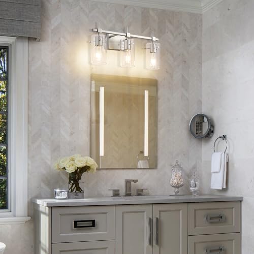 3 Lights Vanity Light Bathroom Light Fixture Over Mirror for Bathroom Glass Shade Lights Brushed Nickel Vintage Lighting Fixture (3 Count)
