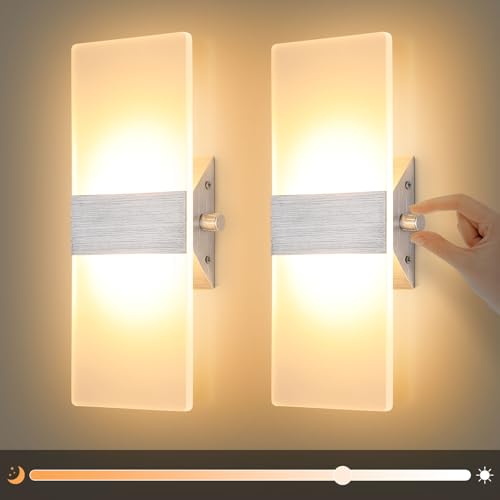 Modern Dimmable 12W LED Wall Sconce with Dimmer Switch Set of 2