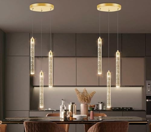 Pendant Lights Kitchen Island Mini Chandelier Gold Pendant Light Crystal Light fixtures Adjustable Hanging Ceiling Hanging Lights Bubble Mini Crystal Ceiling Light for Dining Room Bedroom 2700K 6000K