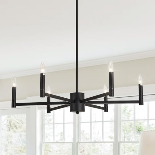 6 Light Candle Chandeliers Modern Black Farmhouse Ceiling Light Fixture Industrial Pendant Lighting for Dining Room Living Room Bedroom Kitchen Island Foyer