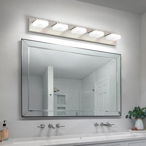 Brushed Nickel Vanity Lights for Bathroom 5 Light Vanity Lighting Fixtures for Mirror 32" Adjustable 5500K Modern LED Vanity Light Over Mirror