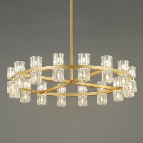 32 Lights Dia 33" Gold Crystal Chandeliers for Dining Room Light Fixture