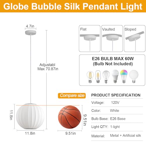 Globe Silk Pendant Light 11.8in Small