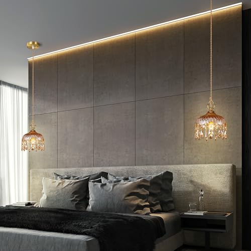 Brass Vintage Glass Pendant Light Crystal Hanging Light Fixtures (2 Count)