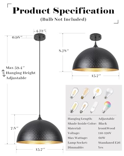 16 inch Black and Gold Pendant Light 1 Pack
