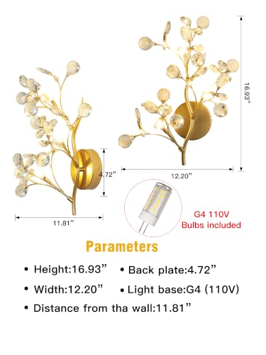 3 Light Gold Crystal Wall Sconce ModernVanity Light for Living Room BedroomHallway Bathroom Dressing Table (9 Count)