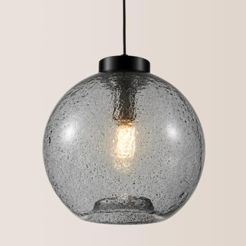 11.8" Black Grey Globe Seeded Glass Kitchen Island Pendant Light