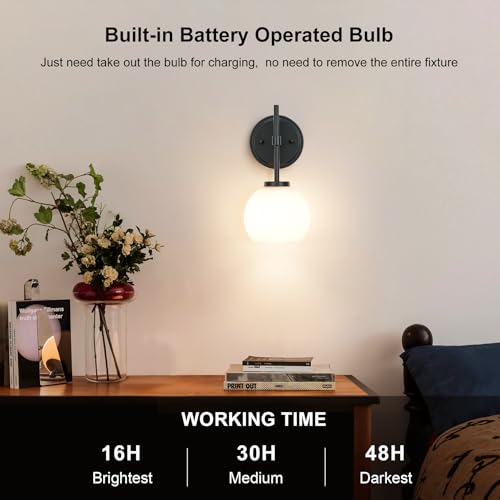 Black Wireless Rechargeable Wall Sconces with Remote Control (2 Count)