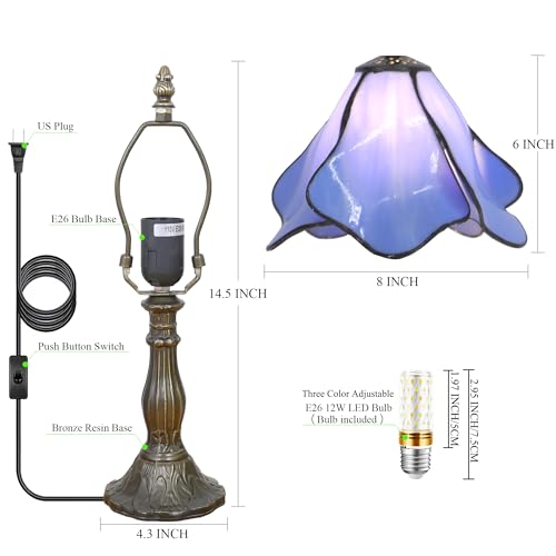 Small Tiffany Table Lamp Blue Morning Glory Style W8H14.5 Inch