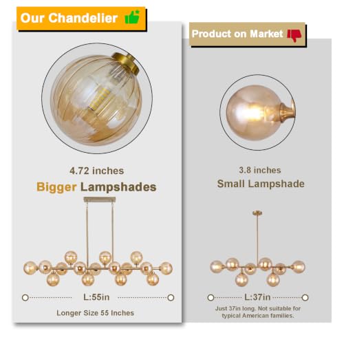 55in Mid Century Chandelier Amber Linear Island Lighting Fixture