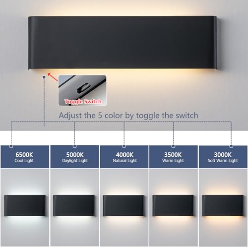 21.6" Black 5CCT LED Wall Sconces 2 Pack
