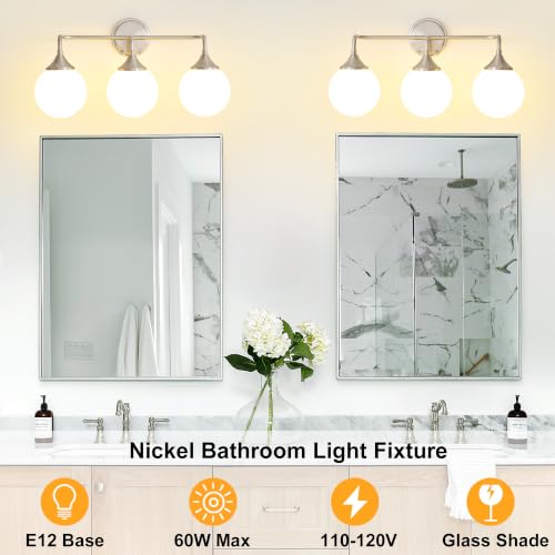 Brushed Nickel Bathroom Light Fixtures Over Mirror Vanity 3