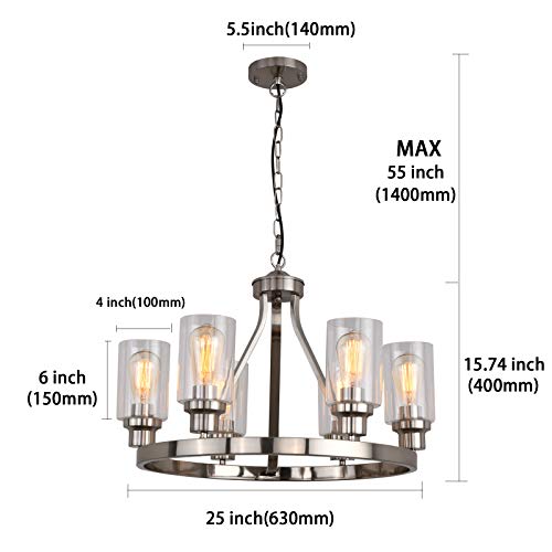 Dining Room Lighting Fixtures Hanging Brushed Nickel Kitchen Modern Chandelier Over Tables 6 Light with Glass Pendant Light for Dining Room Living Bedroom