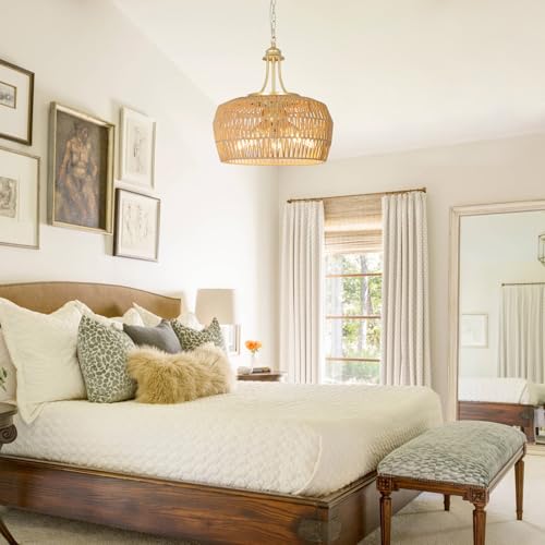 Gold Rattan Chandelier for Dining Room