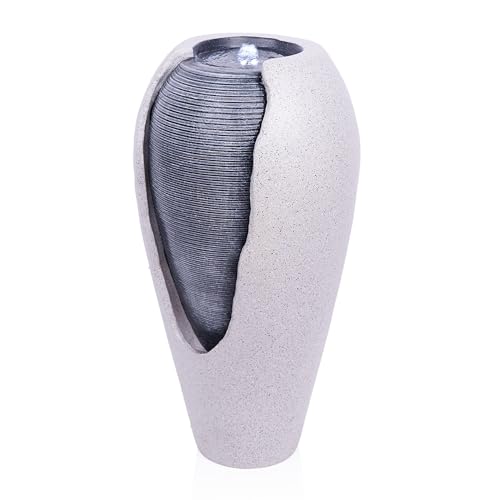 29" Tall Two Tone Ribbed Jar Floor Fountain with LED Lights