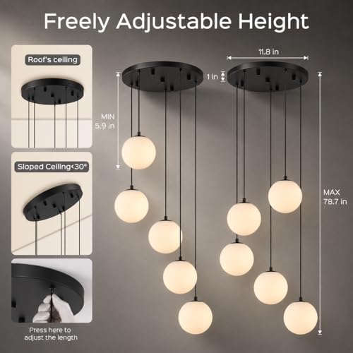 Black Globe High Ceiling Chandelier (Black / 5-Light)
