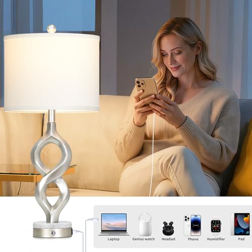 30" Tall Silver Sculptural Table Lamp for Living Room & Bedroom
