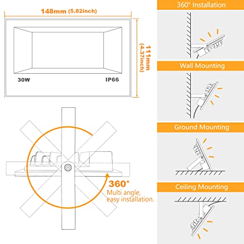 LED Flood Light Outdoor 30W (4 Count)