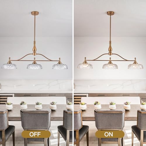 Chandeliers Pendant Light Fixture Vintage Pendant Lighting Fixtures 3 Lights Chandelier Matte Brass Kitchen Glass Hanging Lamp for Island Dining Room Living Room