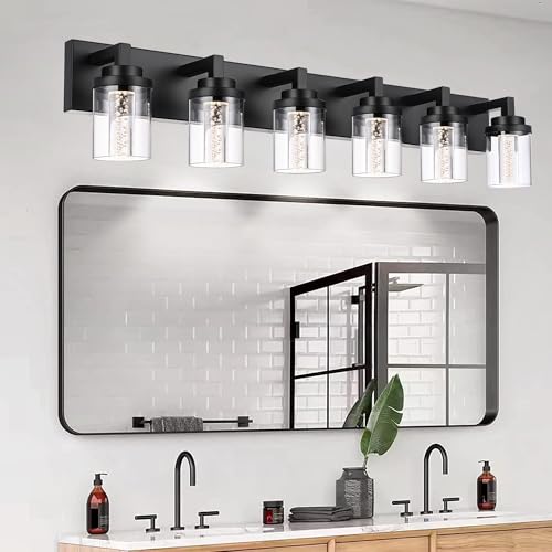 6 Light Dimmable LED Bathroom Light Fixtures in Black Finish