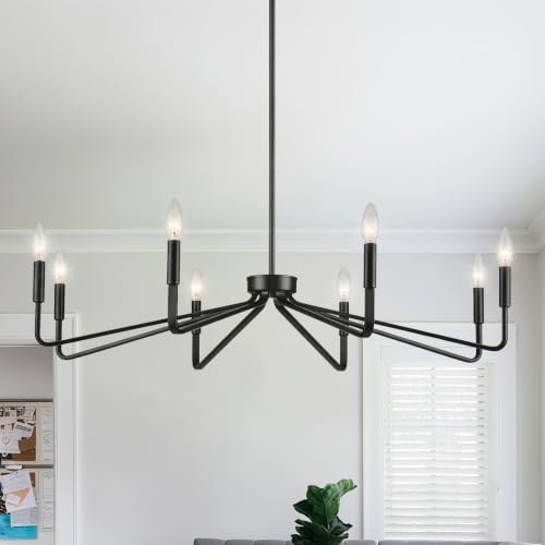 8 Light 38 Inch Large Black Farmhouse Chandelier for Living Room (8 Count)