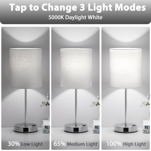 17.6" Grey Touch Lamps for Bedroom Set of 2 (2 Count)