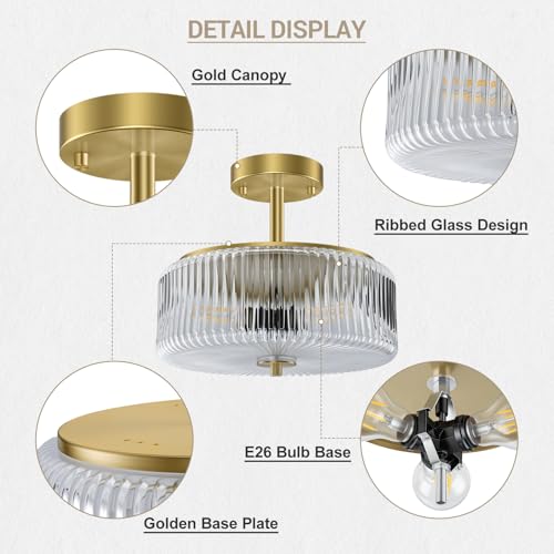 3 Light Semi Flush Mount Ceiling Light (Gold/Clear)