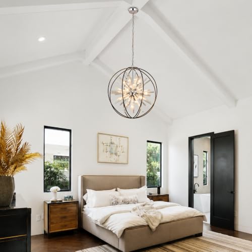Modern Black Sputnik Globe Crystal Chandeliers for Living Room Foyer