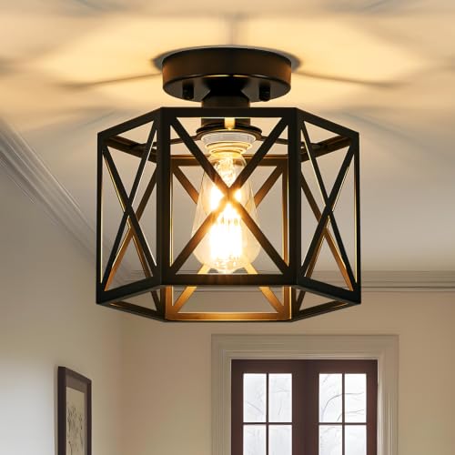 Modern Farmhouse Black Semi Flush Mount Ceiling Light 9.5 Inch (Black / 9.5 Inch)