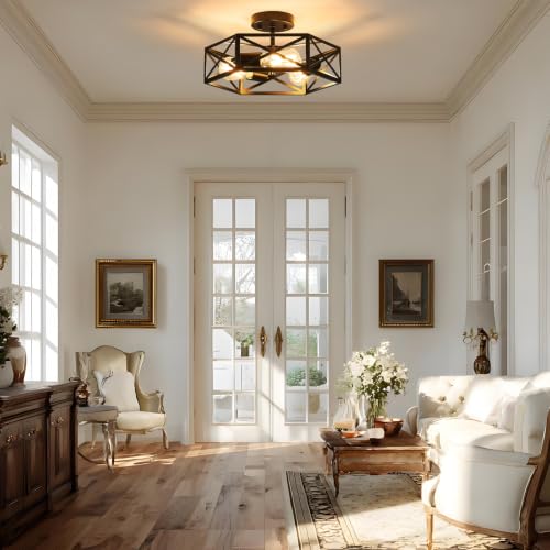 Modern Farmhouse Black Semi Flush Mount Ceiling Light 14.6 Inch (Black / 14.6 Inch)