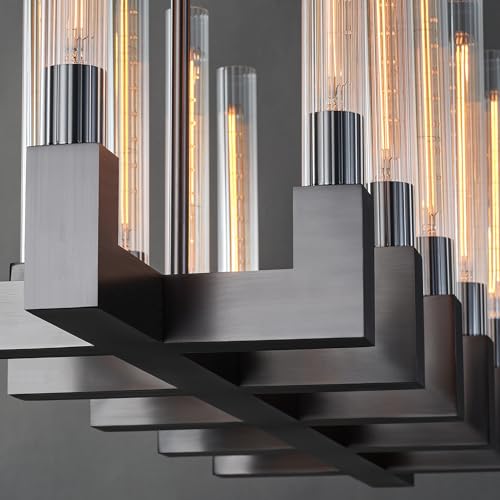 67 Inch Black Candle Rectangular Chandelier