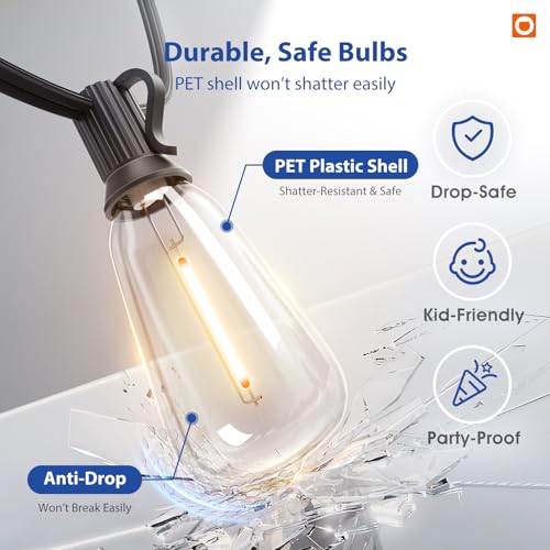100FT(50FT*2) Outdoor String Lights ST38 LED with Remote Waterproof (100 Foot)