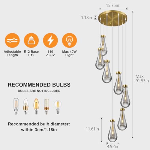 Raindrop Pendant Lights Kitchen Island Teardrop Gold Hanging Light Fixtures Clear Solid Glass Pendant Light Modern Chandeliers for Dining Room Porch Corridor Living Room