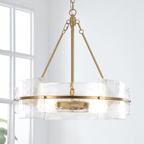 Modern Dining Room Chandelier 22” Gold Textured Glass Drum Chandelier