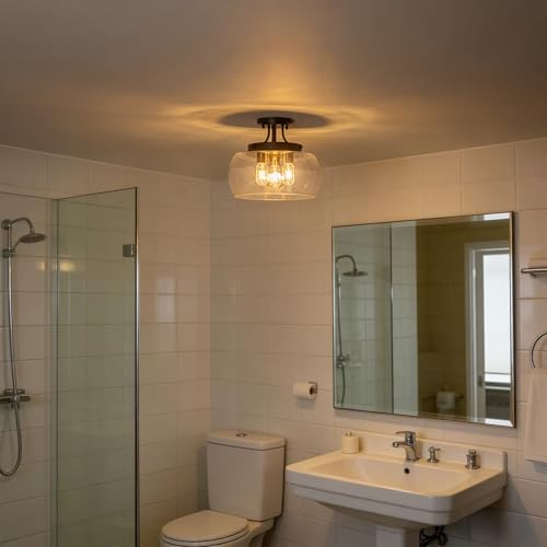 13.78" Black and Gold Semi Flush Mount Ceiling Light Fixture