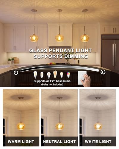 2Pack Amber Glass Pendant Lights Kitchen Island with Brushed Nickel FInish (2 Count)