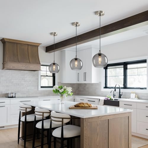 Light Grey Glass Pendant Lights Kitchen Island Lighting Globe Pendant Light Fixtures Modern Pendant Lighting for Bedroom Living Dining Room Light Fixture