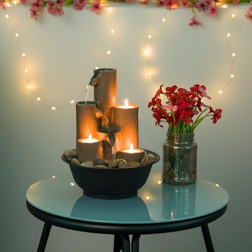 WCT202 Indoor Tabletop Tiered Water Fountain Featuring 3 Candles for Desktop and Table