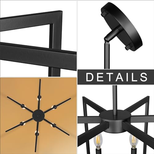 Klgxnrd 6-Light Modern Farmhouse Black Chandeliers for Entryway, Geometric Pendant Lights Kitchen Island, Hanging Industrial Metal Chandelier for Stairway Foyer Hallway Dining Room
