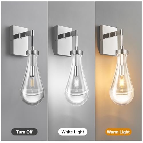 Raindrop Wall Sconces Set of Two Chrome Sconces Wall Decor Modern Wall Lighting Glass Bathroom Sconces Indoor Vanity Light Wall Lamp for Bedroom Living Room Stair (2 Count)